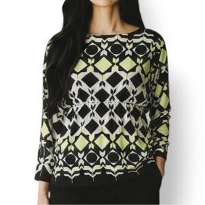 4/$20 Style & Co Petite Geometric Print Blouse  - PS – Black/White/Yellow